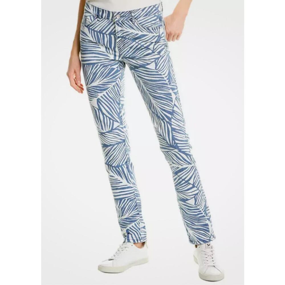 J.McLaughlin Jaycie Jeans Palm Print Blue White Button Denim Pants Size 8